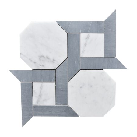 Bardiglio (Medium) | Marble - Cambridge 1 Mosaic w/ White Carrara Venatino Hexagon | Honed
