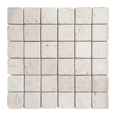 Pearl (Chiaro) | Travertine - 2x2 in. Straight Joint Mosaic | Tumbled (1/2" or 3/8" Thick)