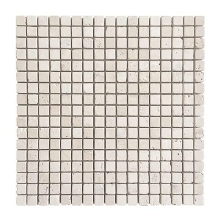 Pearl (Chiaro) | Travertine - 5/8x5/8 in. Straight Joint Mosaic | Tumbled