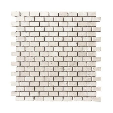 Pearl (Chiaro) | Travertine - 5/8x1.25 in. Brick Joint Mosaic | Tumbled