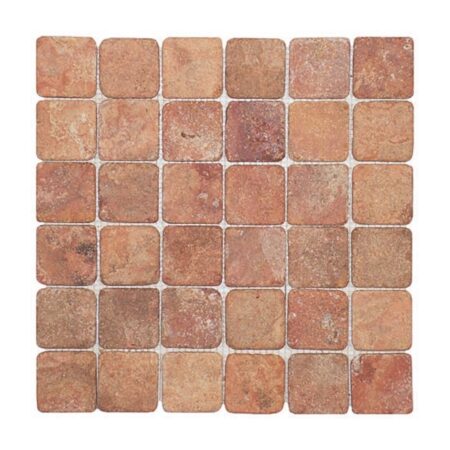 Red Mexican | Travertine - 2x2 in. Straight Joint Mosaic | Tumbled