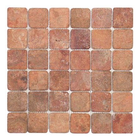 Peach | Travertine - 2x2 in. Straight Joint Mosaic | Tumbled