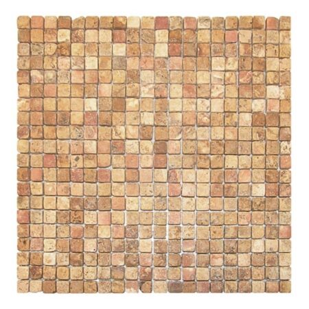 Peach | Travertine - 5/8x5/8 in. Straight Joint Mosaic | Tumbled
