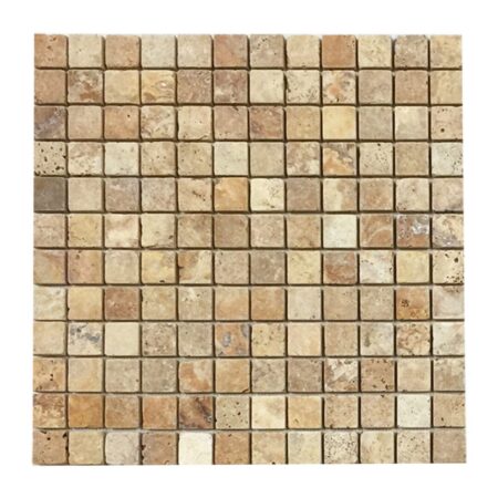 Golden Antique | Travertine - 1x1 in. Straight Joint Mosaic | Tumbled