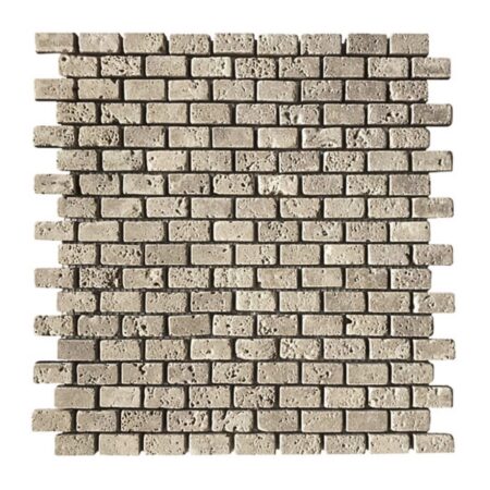 Noce (Walnut) | Travertine - 5/8x1.25 in. Brick Joint Mosaic | Tumbled