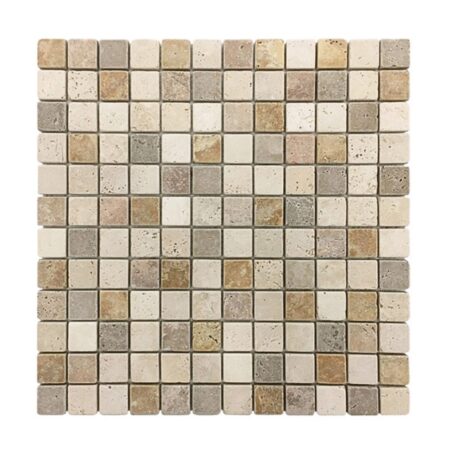 Noce (Walnut) | Travertine - 3/4x3/4 in. Multicolor Mosaic - Durango, Noce & Golden Antique | Tumbled
