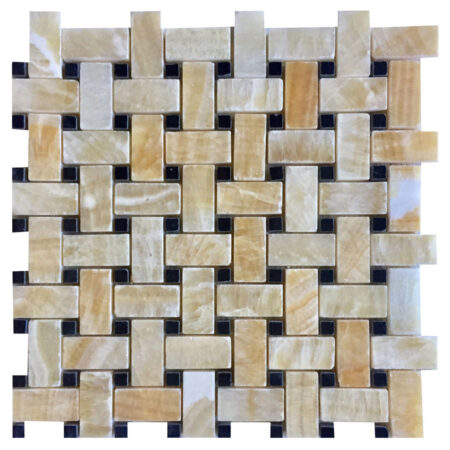 Golden Honey | Onyx - Basketweave Mosaic w/Nero Dot | Polished