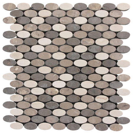 Crema Marfil | Ovals Mosaic w/Blue Lagoon & Gold Lagoon | Honed