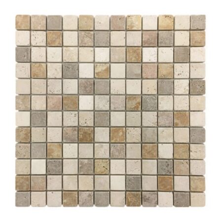 Durango | Travertine - 1x1 in. Multicolor Mosaic w/ Noce & Golden Antique | Tumbled