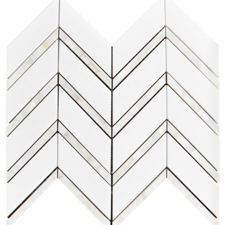 White Thassos | Chevron Mosaic w/ Mother of Pearl | Polished