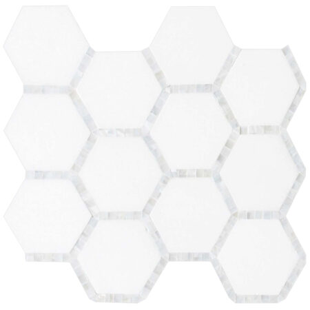 White Thassos | Hexagon Mosaic w/ Mother of Pearl | Polished
