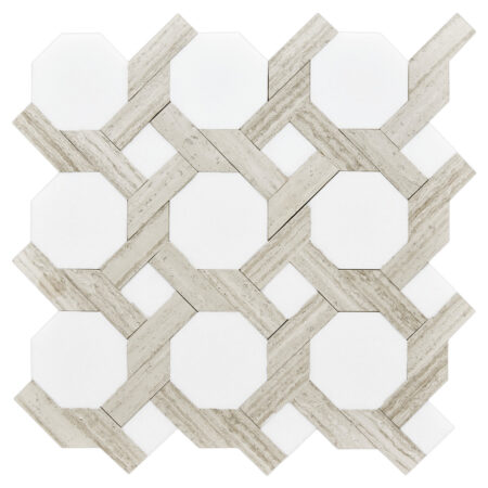 White Thassos | Lavita 3 Tight Joint Mosaic Mosaic w/ White Stratta Limestone | Honed