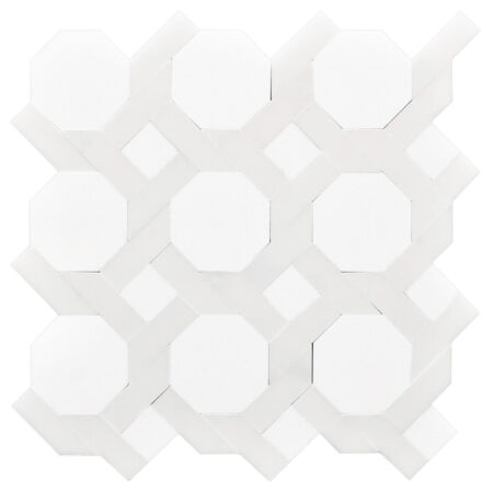 White Thassos | Lavita 2 Tight Joint Mosaic Mosaic w/ White Silk | Polished