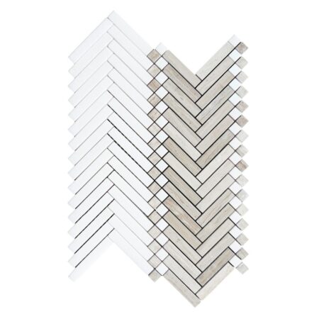 White Thassos | Manor Strip 2 Mosaic w/ White Stratta Limestone | Honed