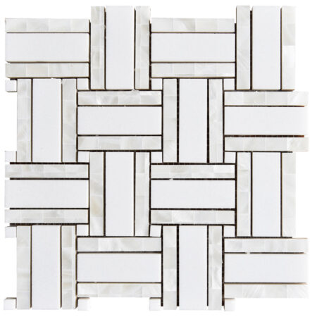 White Thassos | Royal Basketweave Mosaic w/ Mother of Pearl | Polished