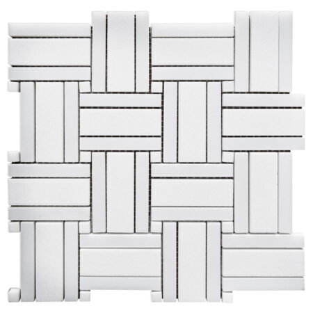 White Thassos | Royal Basketweave Mosaic w/ White Silk | Polished