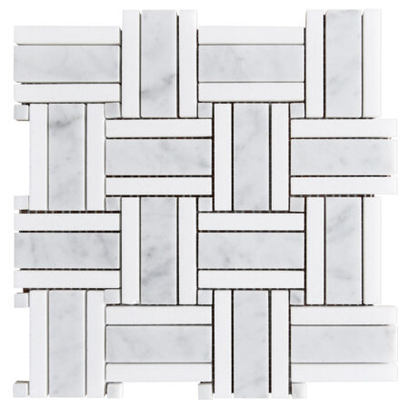 White Carrara | Royal Basketweave Mosaic w/ White Thassos | Polished