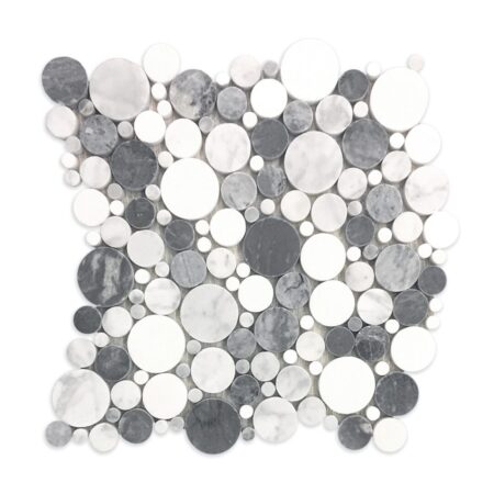White Thassos | Marble - Bubbles Mosaic w/ Grey Mist & White Carrara Premium | Polished