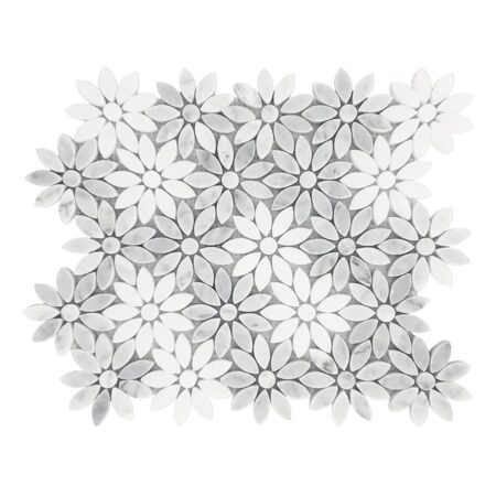White Thassos | Marble - 3 in. Bloom Mosaic w/White Carrara Premium | Polished