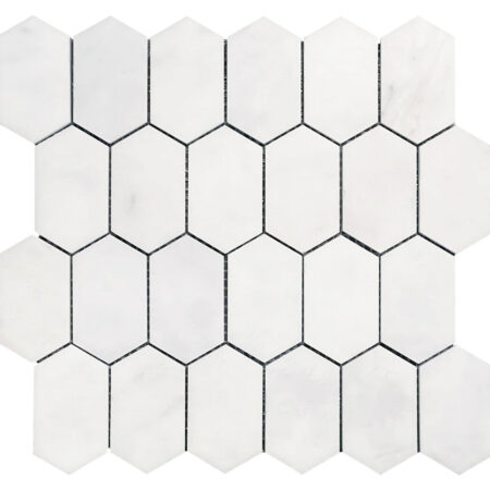White Statuary | Marble - 2x3.35in. Elongated Hexagon Mosaic | Polished