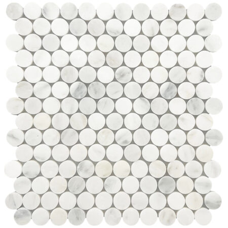 White Statuary | Marble - 1in. Penny Round Mosaic | Honed/Polished