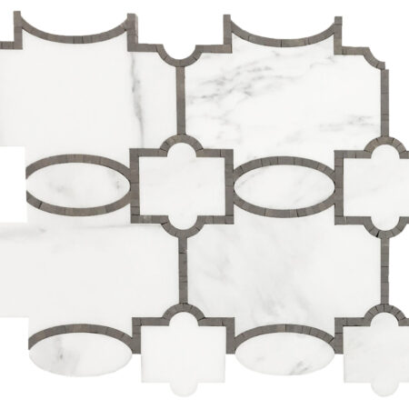 White Statuary | Marble - Tabriz Waterjet Mosaic w/ Blue Lagoon Limestone | Honed & Polished