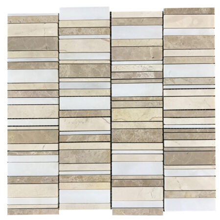 Crema Marfil | Stacked Tile Mosaic w/Lt. Brown Emperador & White Snow | Polished