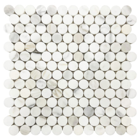 Calacatta |  Marble - Circle 1 in. Penny Round Mosaic | Honed