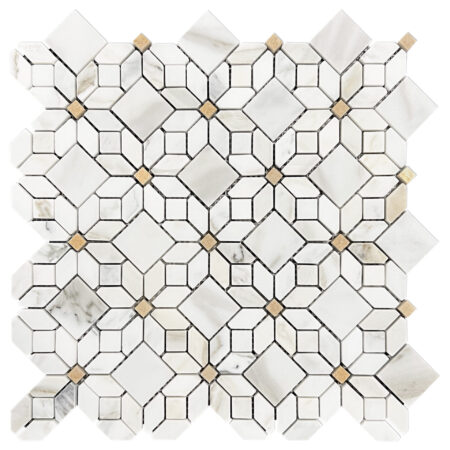 Calacatta | Marble - Jasmine Flower Mosaic w/Jerusalem Gold | Polished