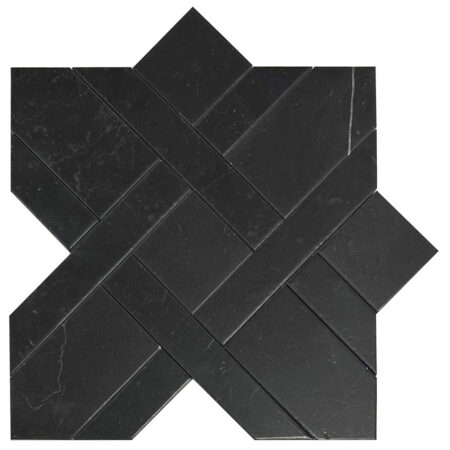 Nero Marquina | Marble - Urban Parquet Mosaic - Soft Pillowed Edge (3/8" Thick)