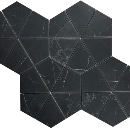 Nero Marquina | Marble - 6x6.9 in. Luna Hexagon Mosaic - Soft Pillowed Edge (3/8" Thick)