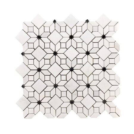 White Snow | Jasmine Flower Mosaic w/Nero Marquina Dot | Polished