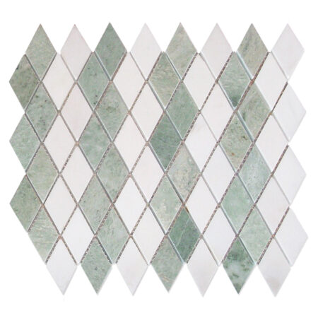 Ming Green | Marble - Harlequin Mosaic w/ White Snow | Polished/Tumbled (3/8" Thick)