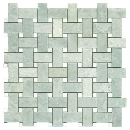 Ming Green | Marble - 1x2 in. Basketweave Mosaic w/ White Thassos Dot | Polished (3/8" Thick)