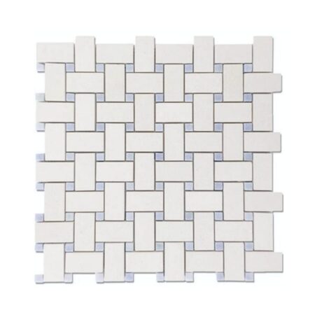 Crema Lyon | Marble - Basketweave Mosaic - w/ Blue Celeste Dot | Polished