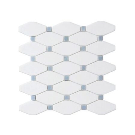 White Thassos | Marble - Oblong Octagon Mosaic w/ Blue Celeste Dot | Polished