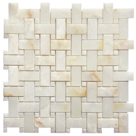 Persian Vanilla Gold | Onyx - Basketweave Mosaic w/ White Persian Vanilla Dot | Premium Polished