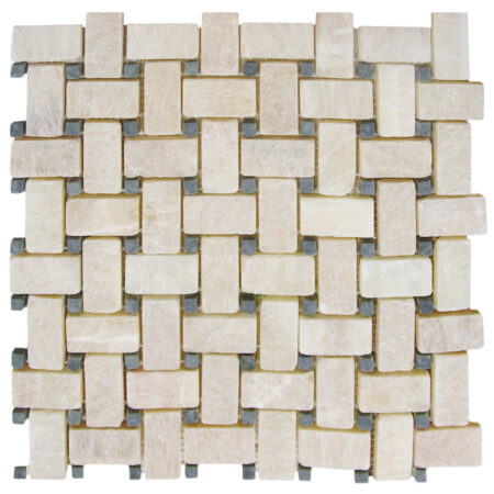 Golden Honey | Onyx - Basketweave Mosaic w/Verde Gold Dot | Tumbled