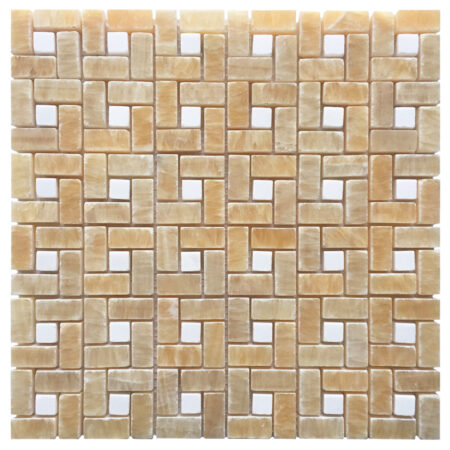 Golden Honey | Onyx - Pinwheel Mosaic w/White Dot | Polished