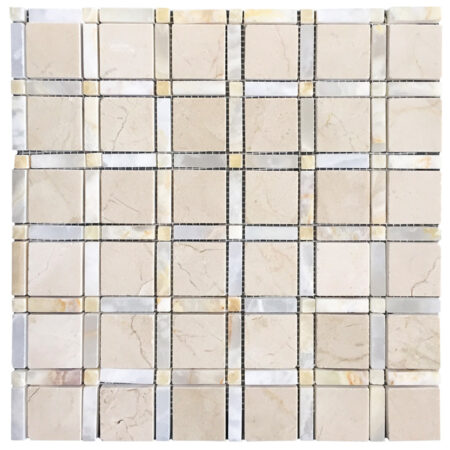 Crema Marfil | Onyx - Vetro 1.5x1.5 in. w/ White Persian Cloud & Golden Honey Dot | Polished