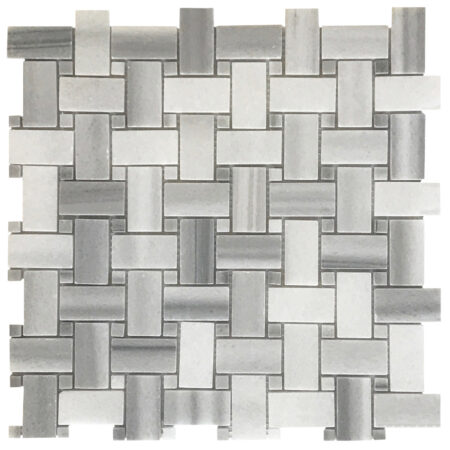 Silver Paradise | Marble - Basketweave Mosaic w/Silver Paradise Dot | Polished