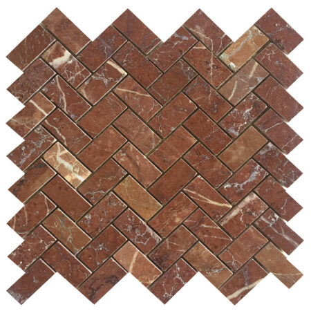 Maroon | Marble - 1x2 in. Herringbone Mosaic | Polished