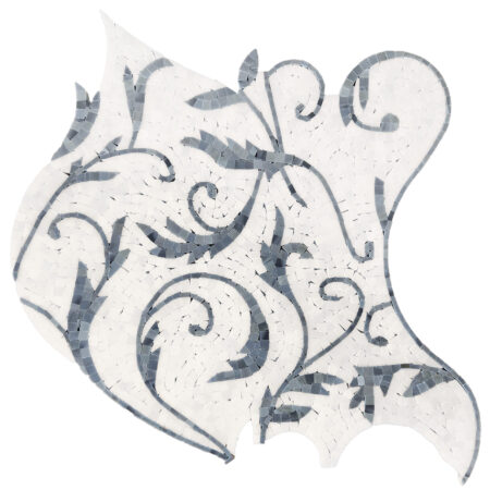 Blue Saveh | Marble - Floral Mosaic Tight Joint - White Silk w/ Blue Saveh | Polished