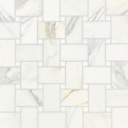 Grandview - Astor Gold | Marble - Basketweave Mosaic w/ Whitby Dot | Honed