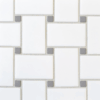 Shoal - Snow | Glass Tile - Basketweave Mosaic w/ Pebble Dot
