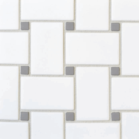 Shoal - Snow | Glass Tile - Basketweave Mosaic w/ Pebble Dot